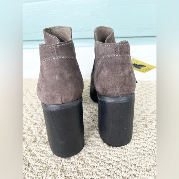Fly London NWT Shar brown suede boots zip up heeled booties classic spring 5.5/6 - Picture 5 of 10
